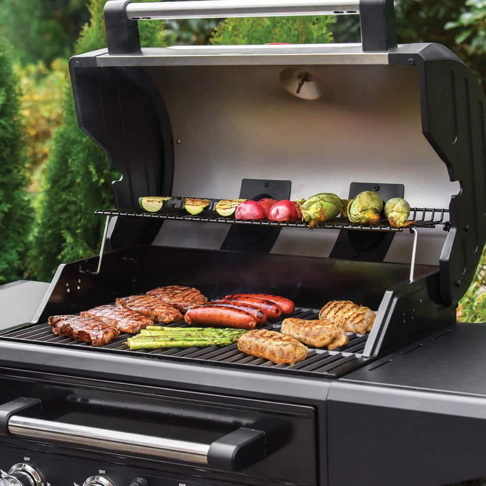 CharGriller Flavor Pro 4Burner Propane Wood Gas Grill with MultiFuel Flavor Drawer in Silver