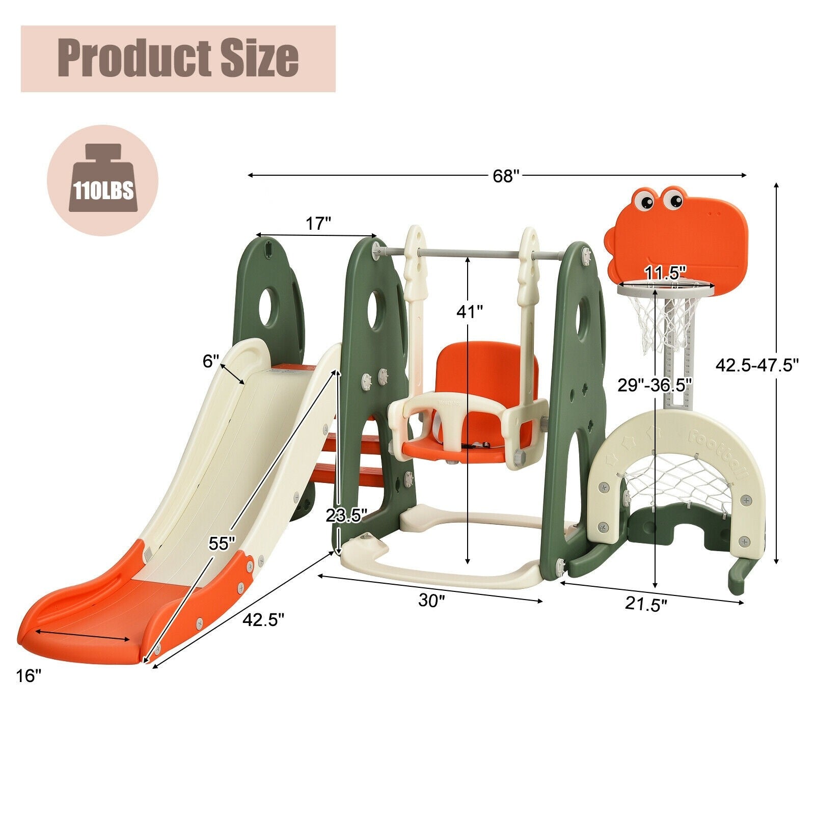 Costzon 6 in 1 Toddler Slide and Swing Set, Kids Climber Slide Playset with Basketball Hoop