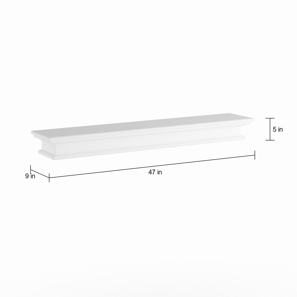 NovaSolo Halifax Coastal White Floating Wall Shelf  Extra Long  Solid Mahogany Frame  47.24 x 9.06 x 4.72