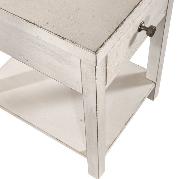 Modern Farmhouse Flea Market White Distressed Drawer Chair Side Table