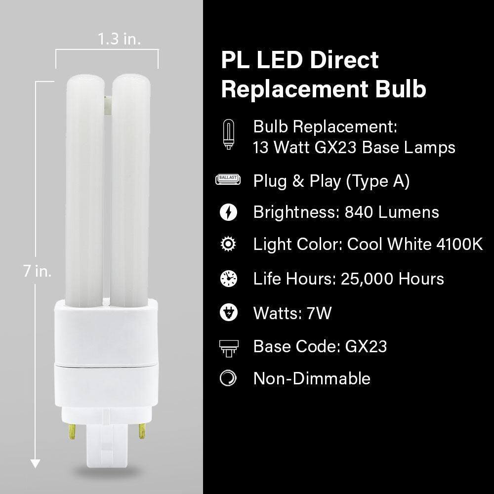 Feit Electric 13-Watt Equivalent PL Twintube CFLNI Bi-Pin Plug-In GX23 Base CFL Replacement LED Light Bulb Cool White 4100K (1-Bulb) BPPL13841LEDG2HDRP