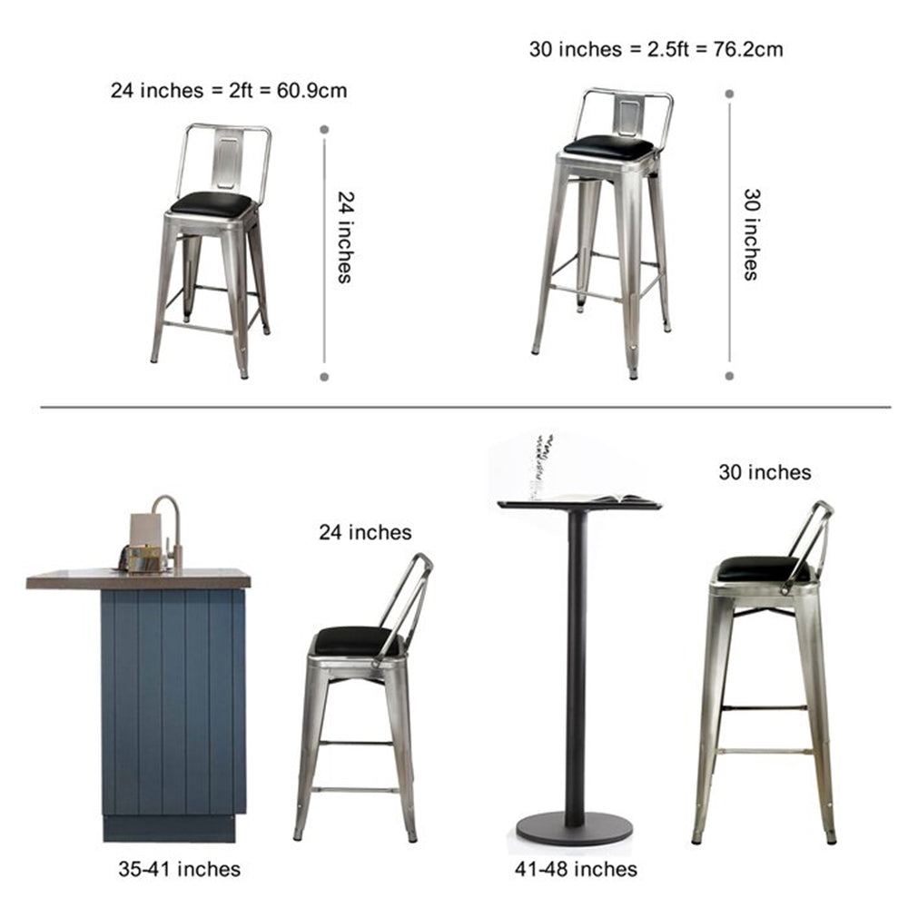 GIA Design Group 24 Inch Middle Back Metal Stool with Vegan Leather， Gunmetal