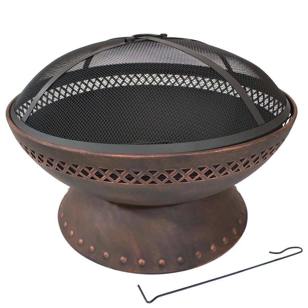 Sunnydaze Decor 25-In Chalice Steel Fire Pit with Spark Screen - Copper Finish NB-154