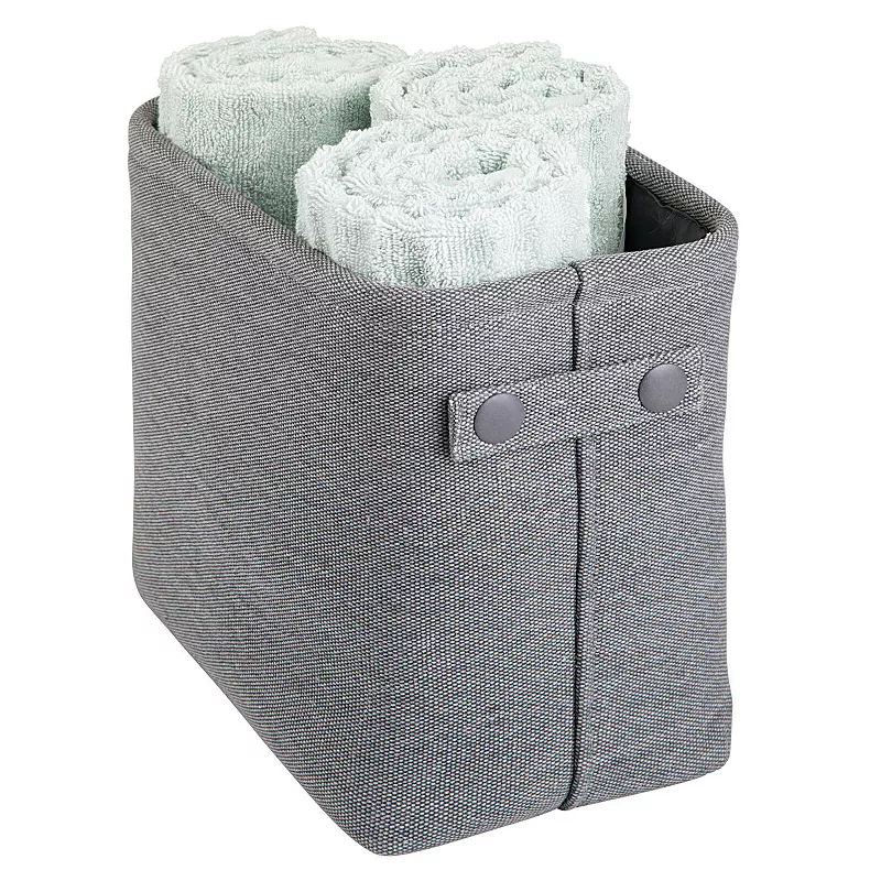 mDesign Narrow Bathroom Fabric Storage Bin Basket with Handles