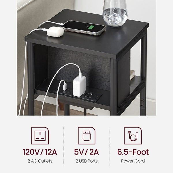 Side Table with Charging Station， 3-Tier End Table with USB Ports and Outlets， Nightstand for Living Room， Bedroom