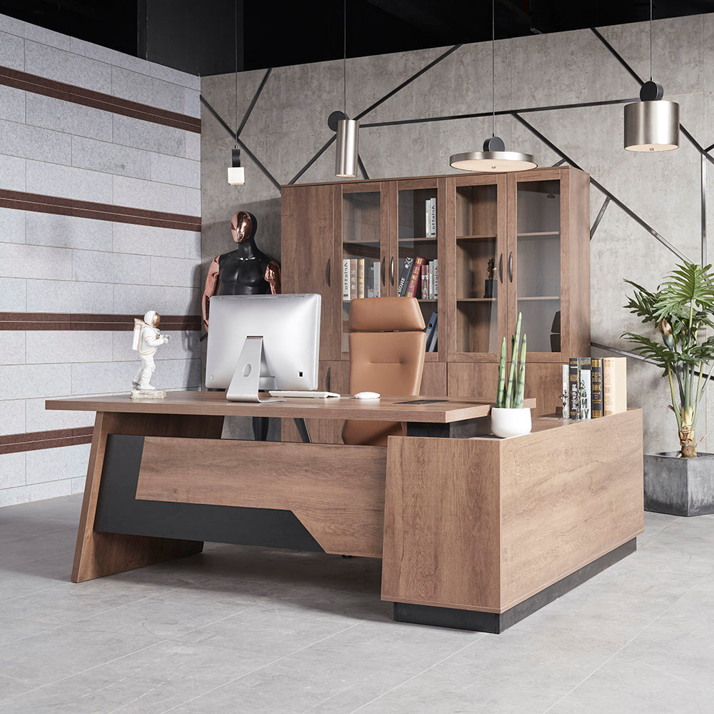 SUTTON Executive Desk with Left Return 180-200cm - Warm Oak & Black