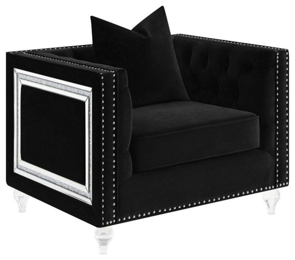 Atlas 40 Inch Modern Accent Chair Button Tufted Acrylic Black Velvet   Traditional   Armchairs And Accent Chairs   by Homesquare  Houzz