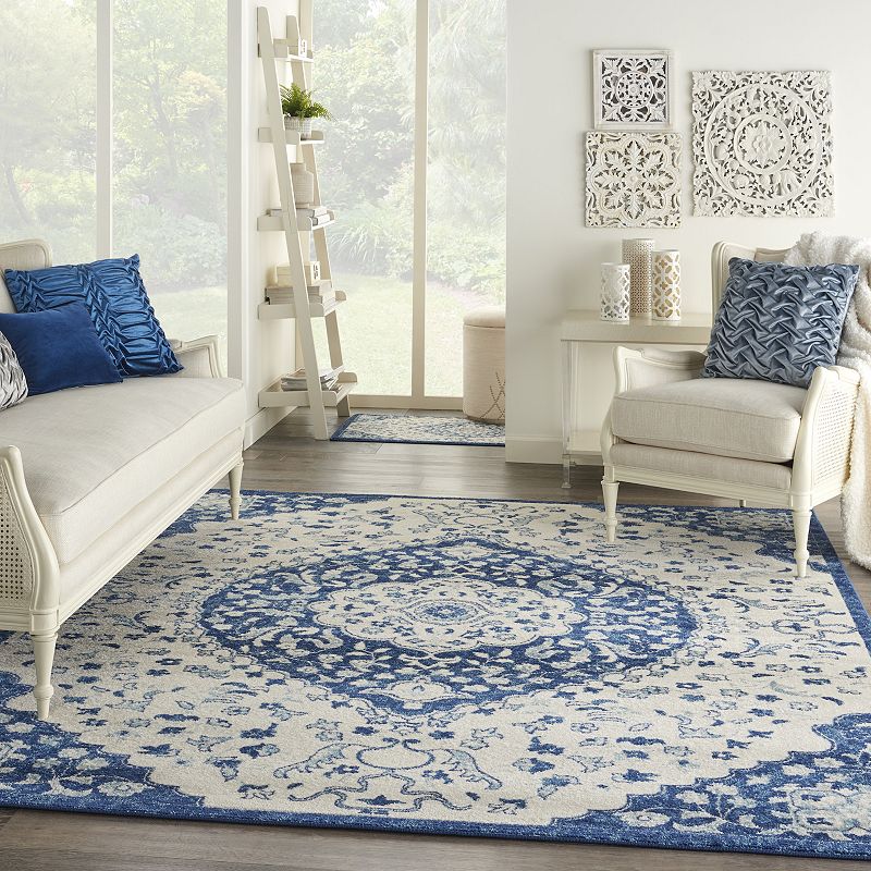 Nourison Passion Worldly Ivory Blue Area Rug