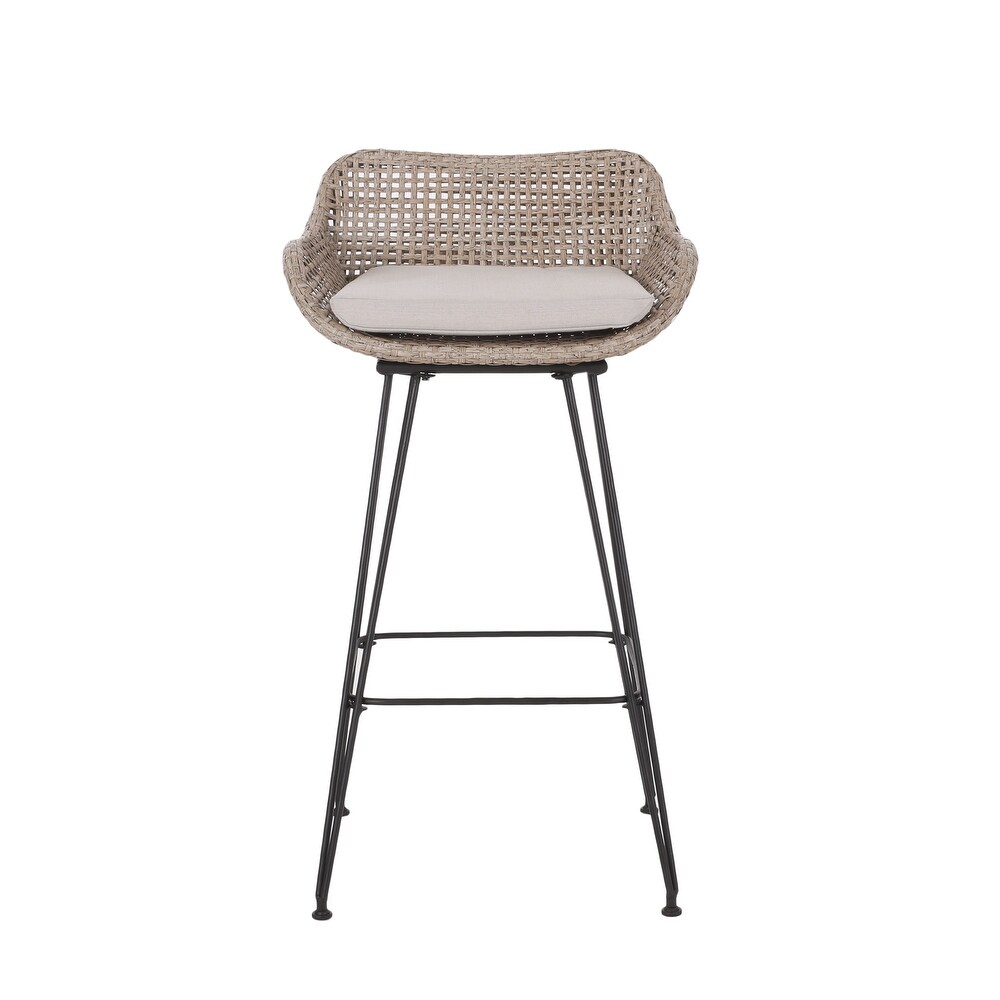 Kevin Outdoor Wicker and Iron Barstool (Set of 2) by Christopher Knight Home