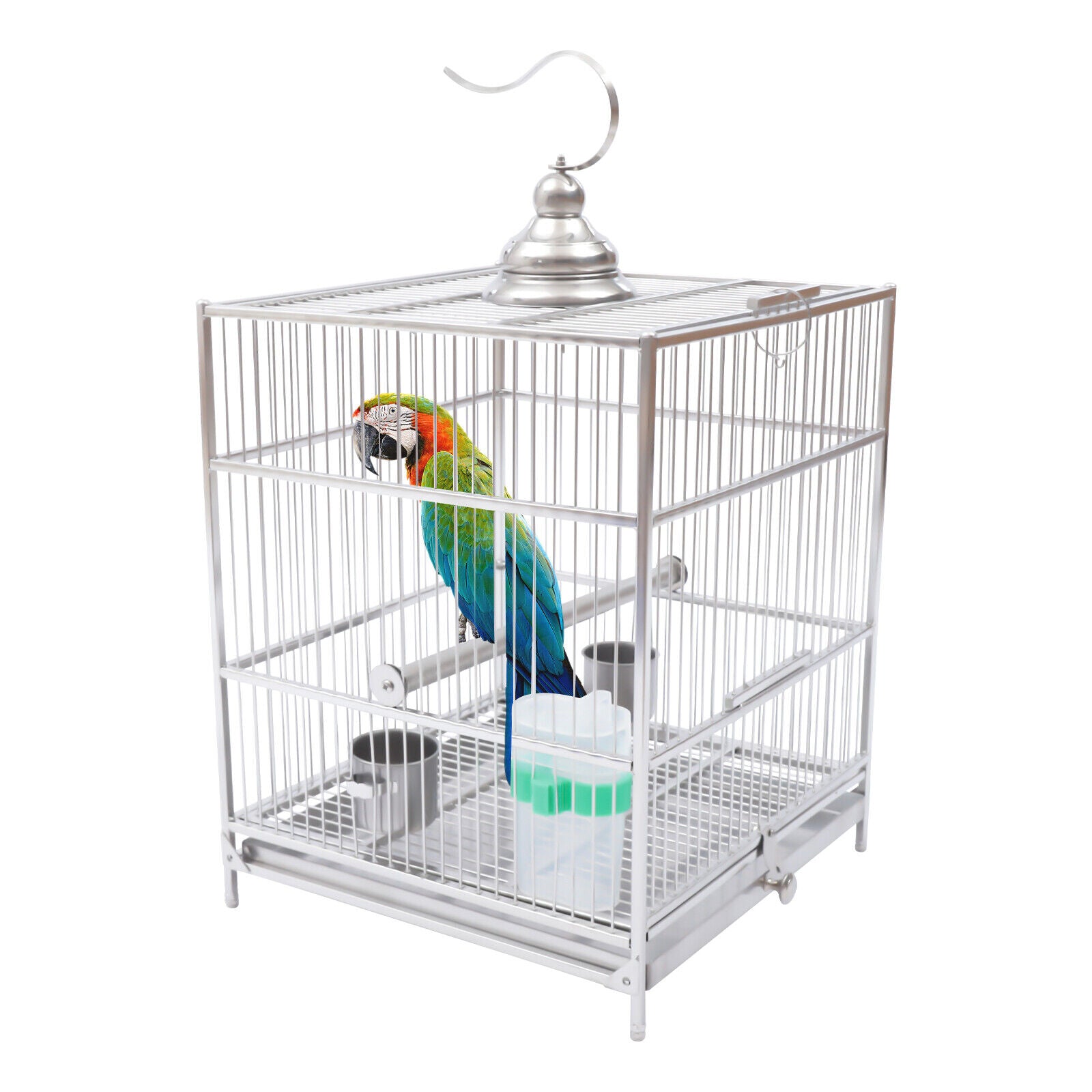 Large Bird Flight Cage Quadrate Pet Bird House For Conure Parekettes w/Food Bowl Stainless Steel Cockatiel Cages Drawer Type Square Bird Cages Set w/2 Food Bowls