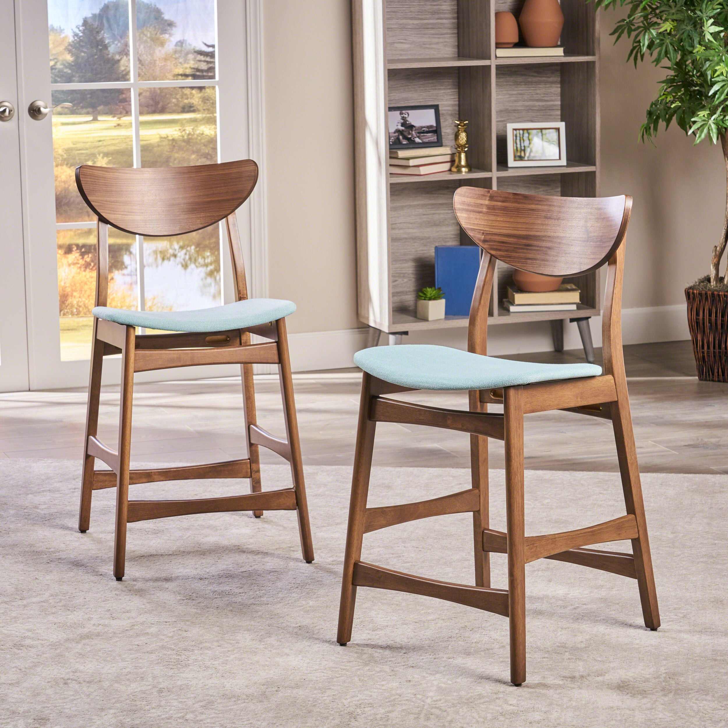 Molle Walnut Finish Mid-Century Modern 24-Inch Counter Stools (Set of 2)