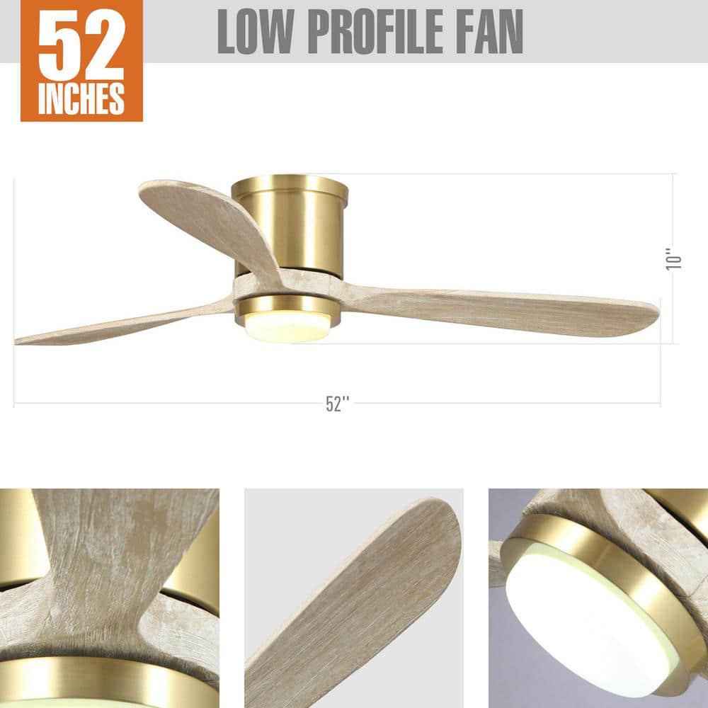 Parrot Uncle Mayna 52 in LED Sand Gold Flush Mounted Ceiling Fan with Light and Remote Control