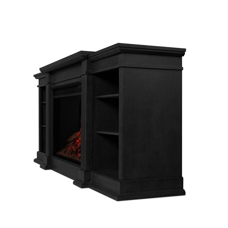 Real Flame Eliot Grand 81.13" Solid Wood and Glass Electric Fireplace in Black