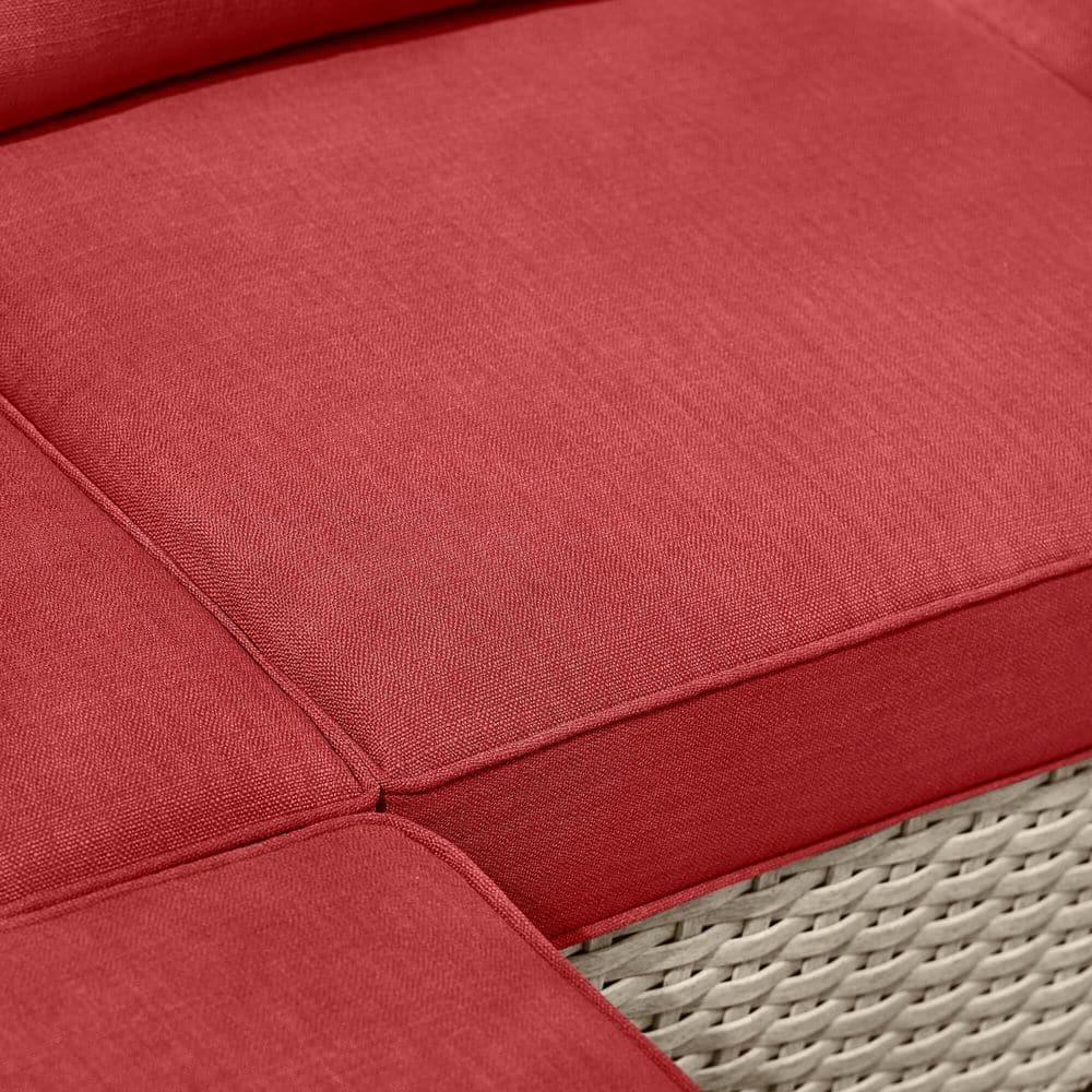 StyleWell Sandpiper Beige Stationary 4-Piece Wicker Patio Sectional Seating Set with Chili Red Cushions DE22869707172C