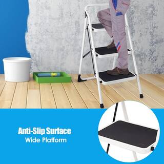 ANGELES HOME 3-Step Iron Steel Step Stool 330 lbs. Load Capacity Type IA Duty Rating 8CK-35TL248