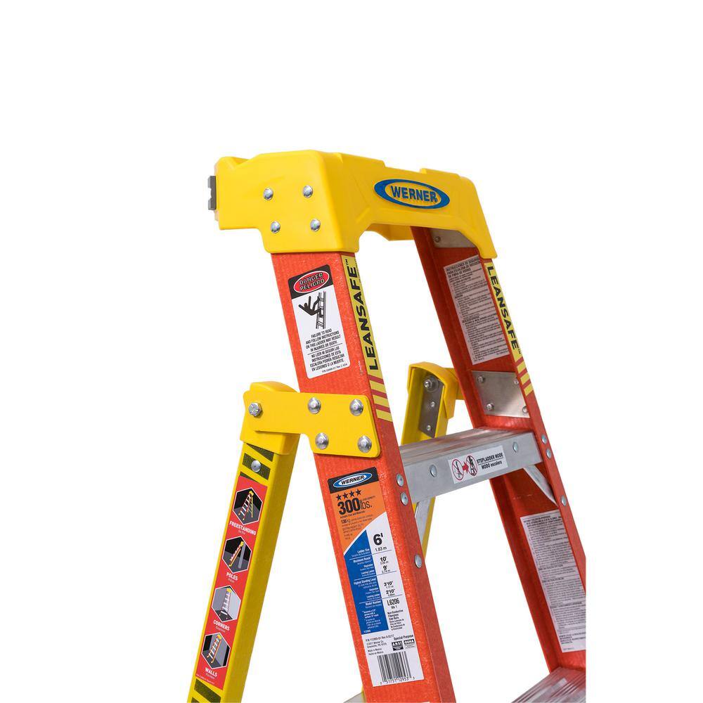 Werner LEANSAFE 10 ft. Fiberglass Leaning Step Ladder with 300 lb. Load Capacity Type IA Duty Rating L6210