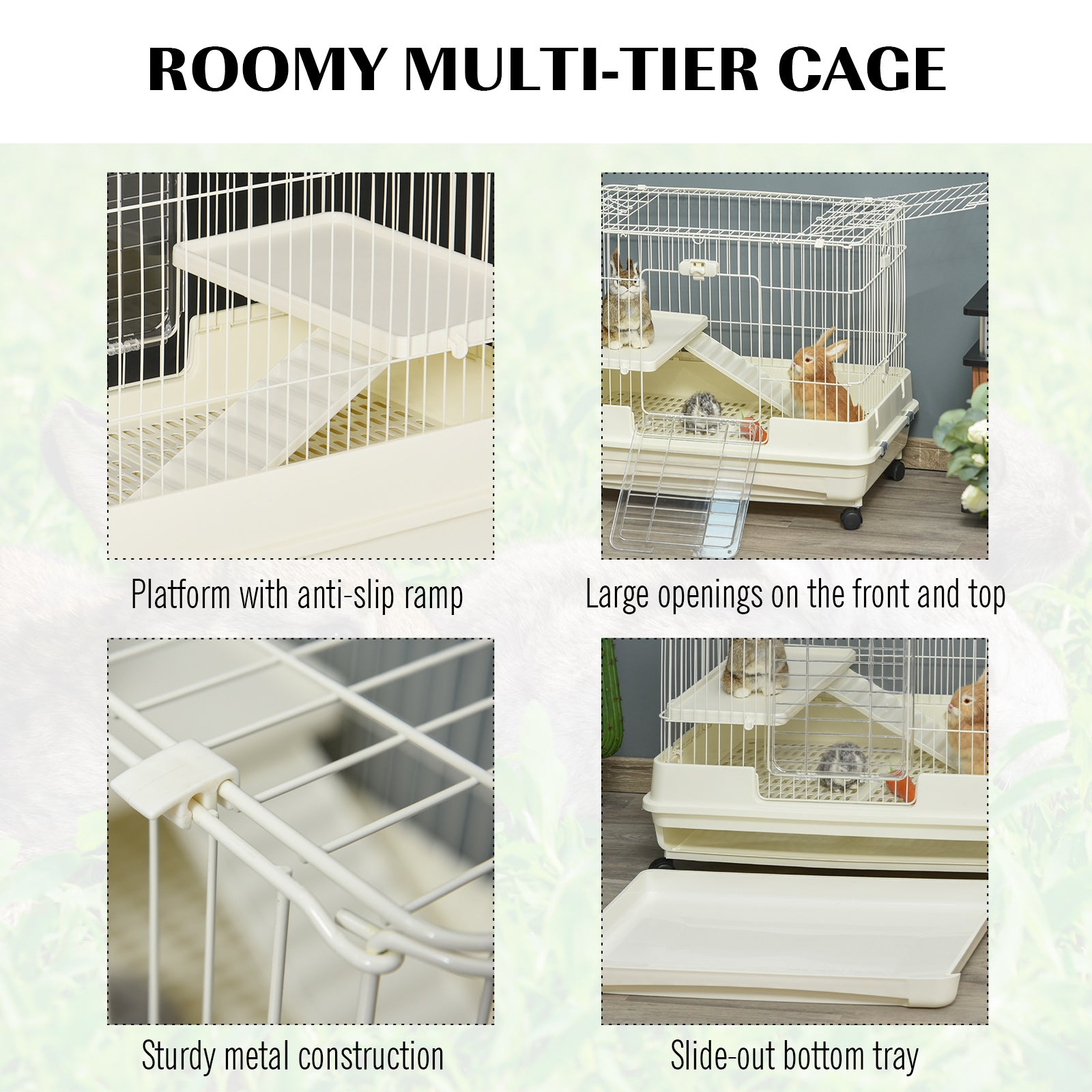 Pawhut Small Animal Habitat Cage with Wheels， White