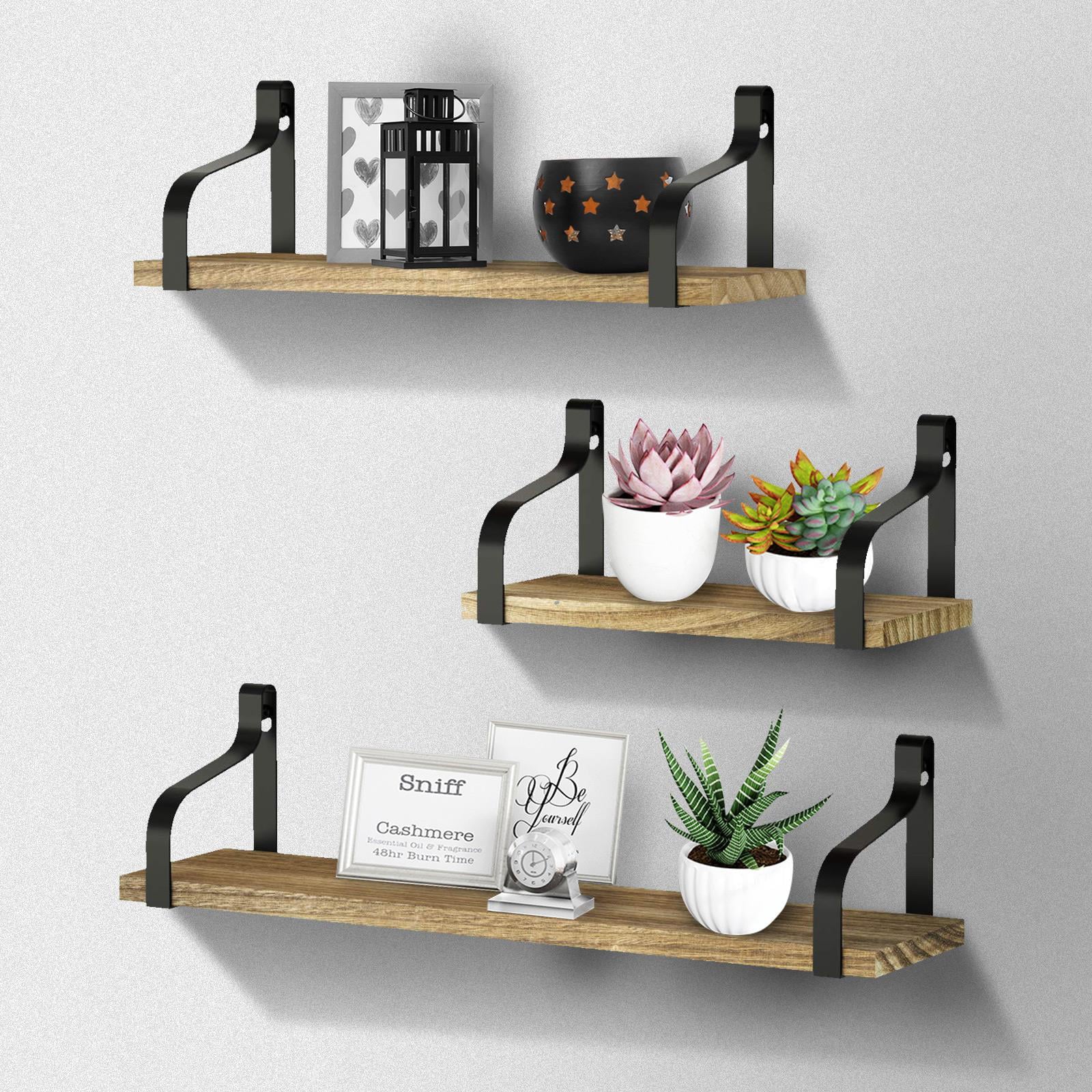 Ktaxon Floating Shelves Wall Mounted Set of 3, Rustic Wood