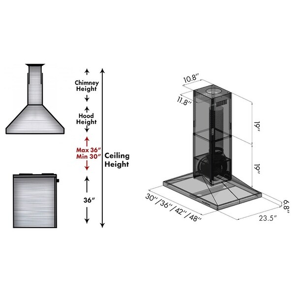 ZLINE Convertible Vent Island Mount Range Hood in Black Stainless