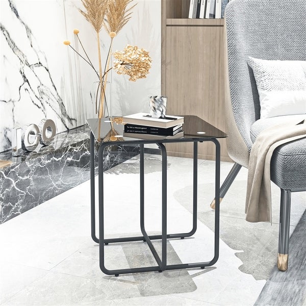 Black Modern Tempered Glass Side Table for Living Room