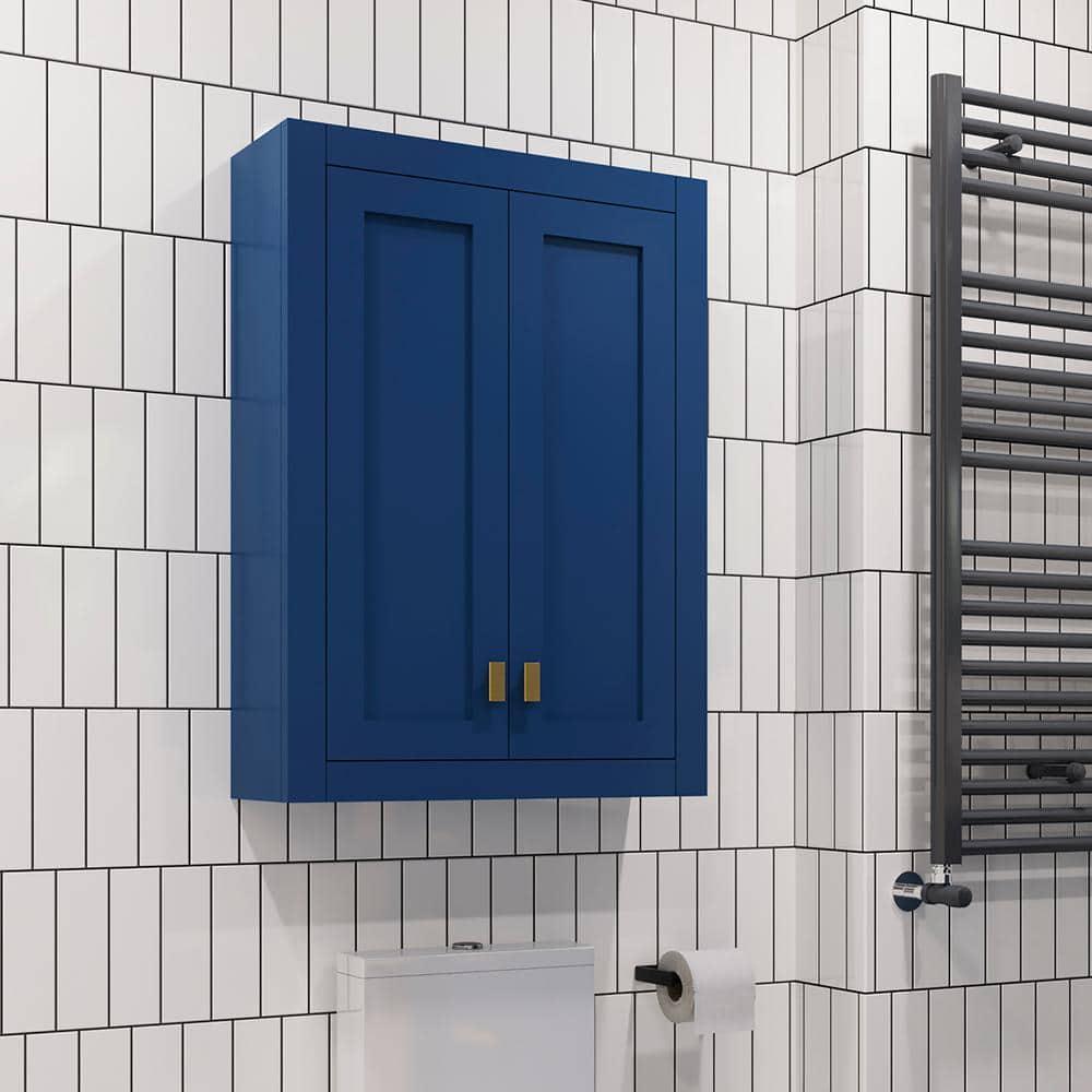 Water Creation Madison 24 in W x 33 in H x 8 in D Monarch Blue Bathroom Storage Wall Cabinet