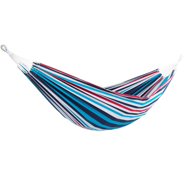 The Hamptons Collection 144 Black And Blue Striped Two Person Brazilian Style Hammock