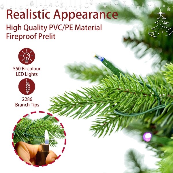 7.5ft Christmas Tree Prelit PEandPVC With Metal Stand，550 MultiColour LED Lights，2286 Branch Tips Balsam Tree Easy Assembly