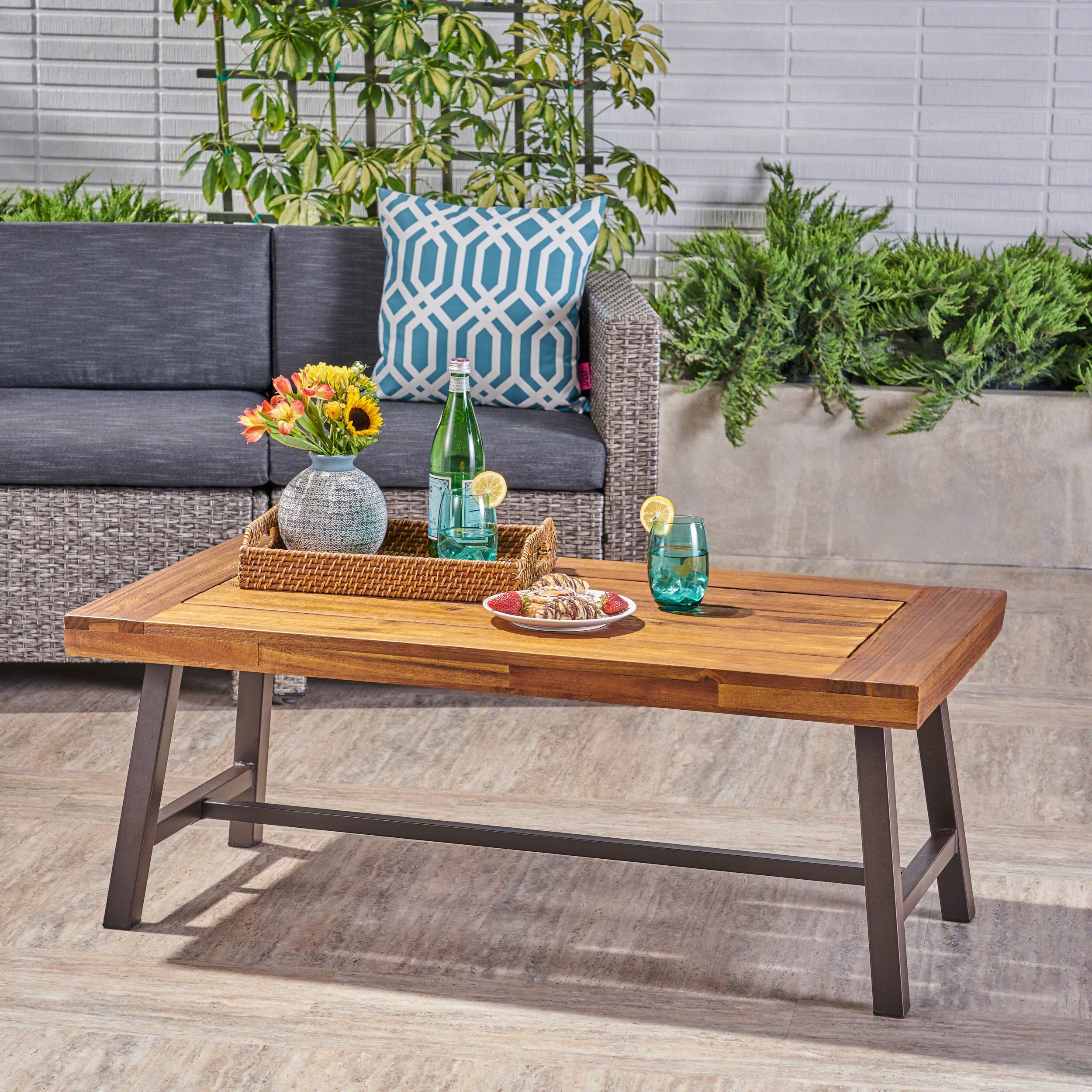 Jenny Outdoor Acacia Wood Coffee Table, Sandblast Finish