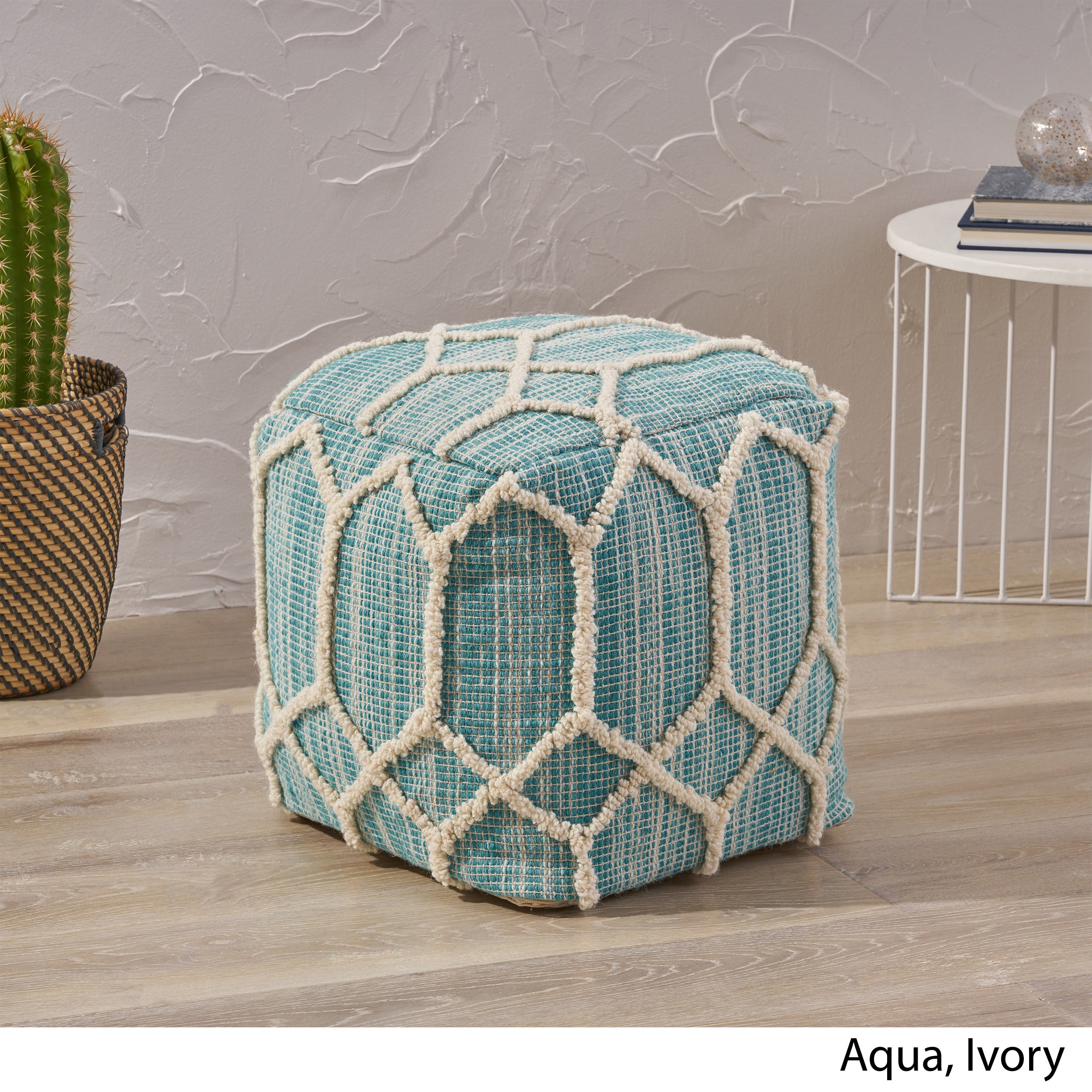 Erza Boho Wool and Cotton Ottoman Pouf