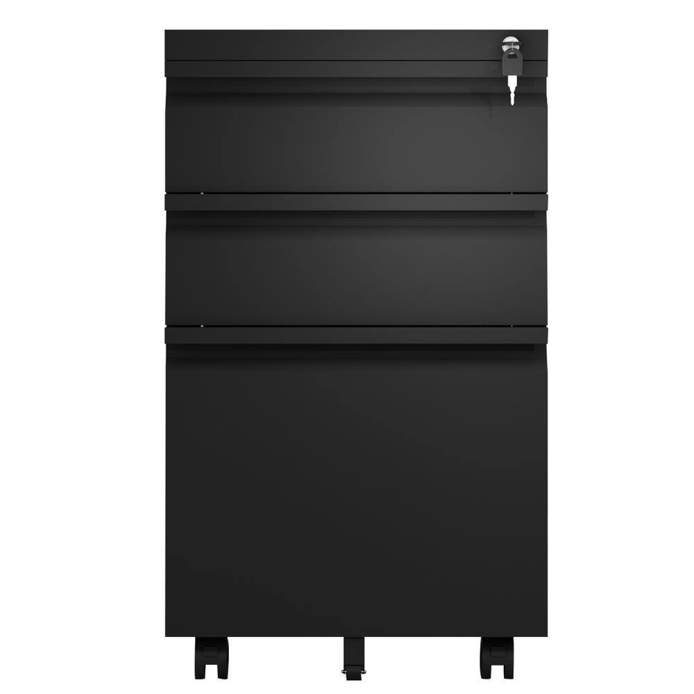 Black Rolling Locking Filing Cabinet with Wheels and 3 Drawer S29705849