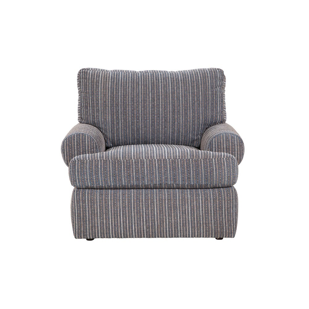 American Furniture Classics Model Nostalgia Series Rounded Arm Upholstered Chair in Blue Striped Fabric