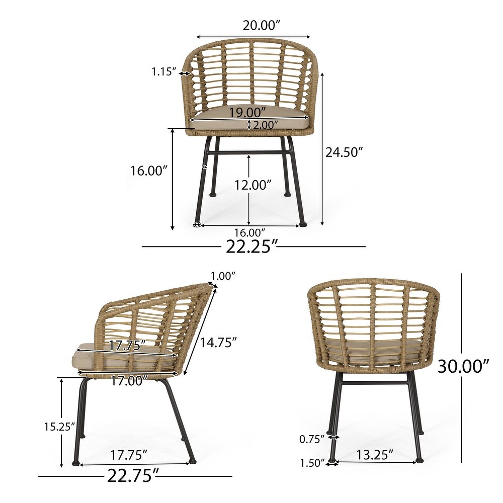 Randy Outdoor Wicker Chairs w/ Water resistant Cushions (Set of 2) by Christopher Knight Home