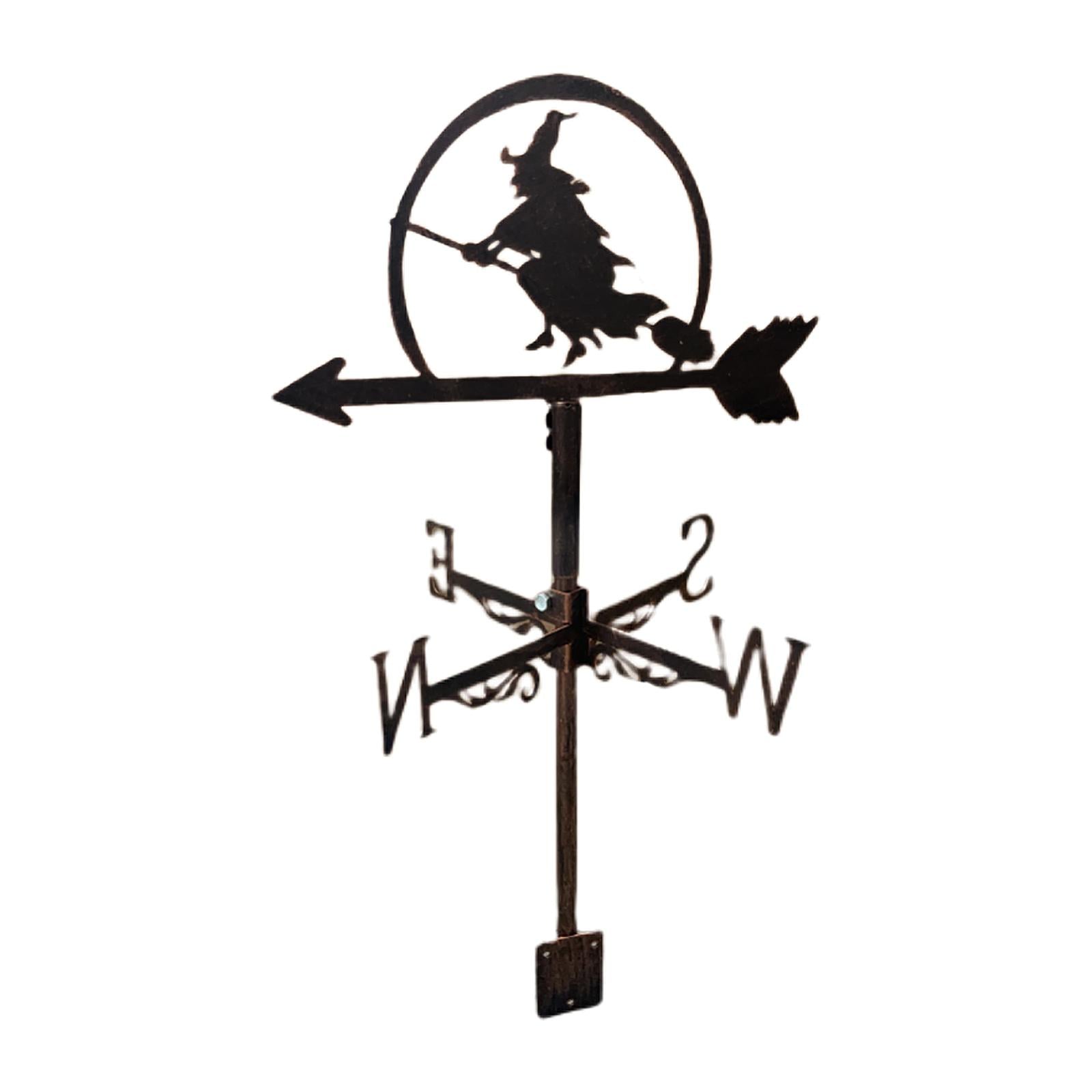 Retro Weathervane Stainless Steel Weather Vane with Mounting Bracket - Flying Witch Figurines Design Ornaments