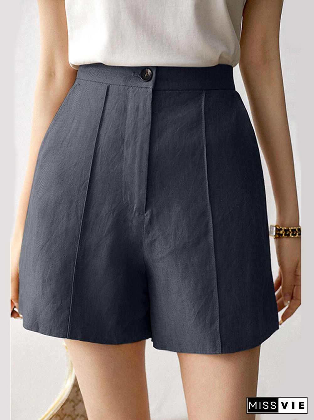 Solid Pocket Button Zip Front Wide Leg Shorts