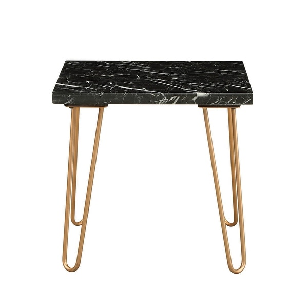 Square End Table， Sofa Table with Marble Top and Metal Geometric Leg