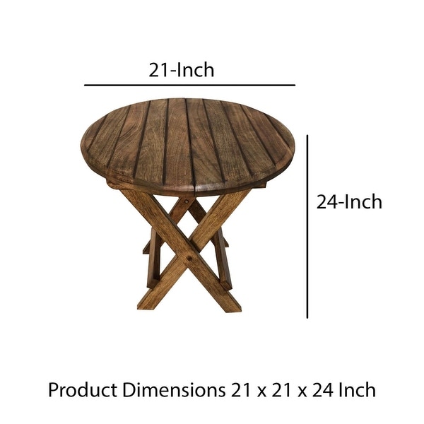 Farmhouse Wooden Round Folding Side End Table with Planked Top