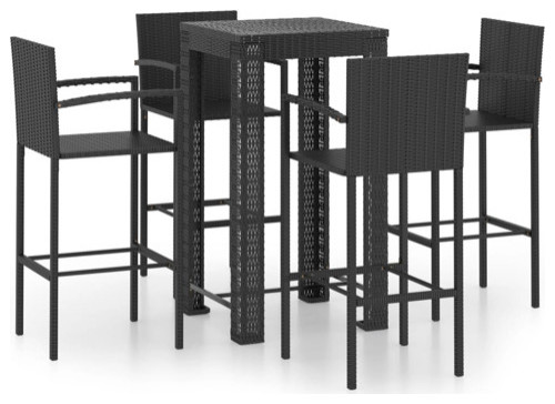 vidaXL Patio Bar Set with Armrest 5 Piece Poly Rattan Black Bistro Dining   Tropical   Outdoor Pub And Bistro Sets   by vidaXL LLC  Houzz