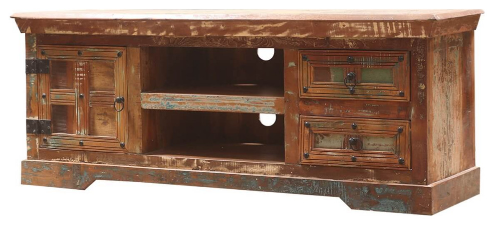 Walstonburg Hand carved Reclaimed Wood 60 Inch TV Stand Media Console   Farmhouse   Entertainment Centers And Tv Stands   by Sierra Living Concepts Inc  Houzz