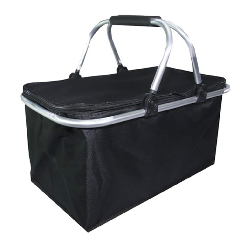 Large Insulated Picnic Basket， Leakproof Collapsible Portable Basket Set Black