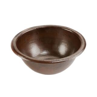 Premier Copper Products Self-Rimming Small Round Hammered Copper Bathroom Sink in Oil Rubbed Bronze LR14RDB