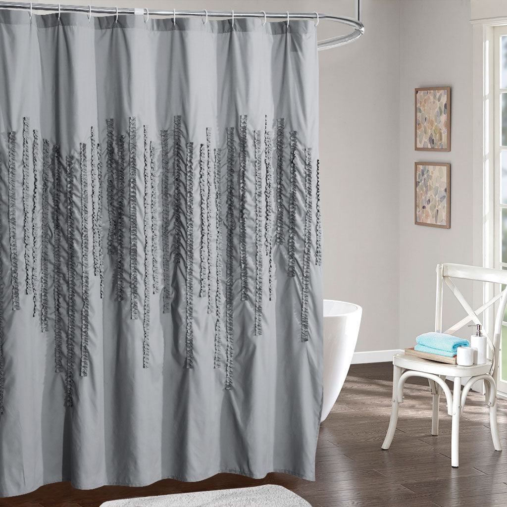 HIG Luxurious Gray and White Farmhouse Unique Pleated Cloth Fabric Shower Curtain 72x72 Extra Long Bathroom Curtain