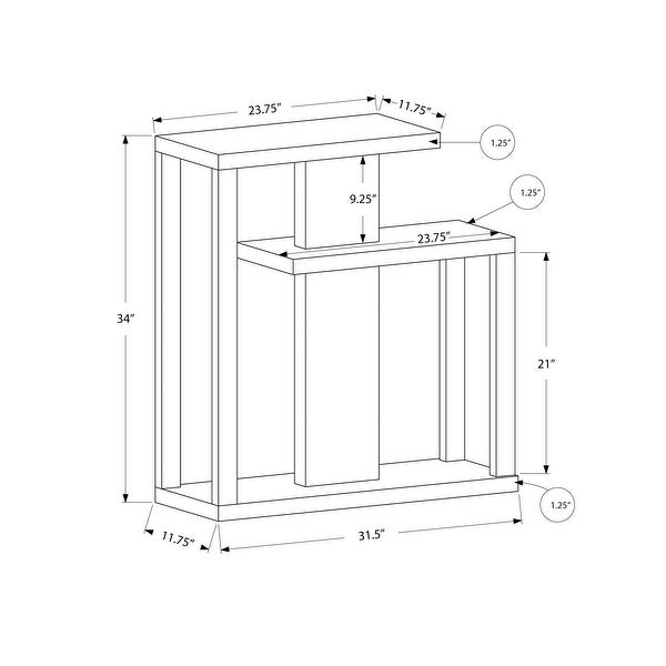 Monarch 2472 Dark Taupe Hall Console Three Tiered Open Concept Design Accent Table