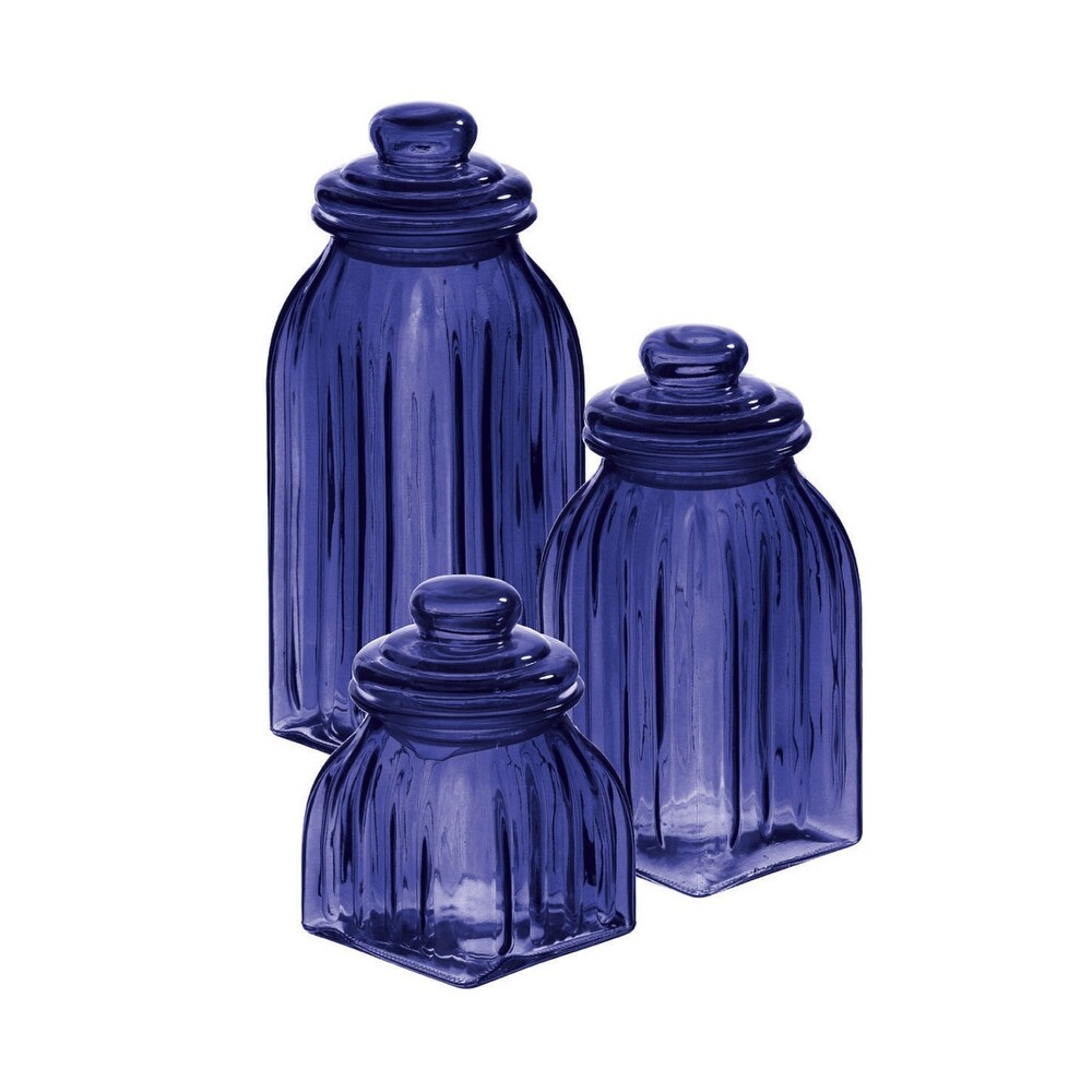 Glass Jar  Set of 3  Navy Blue