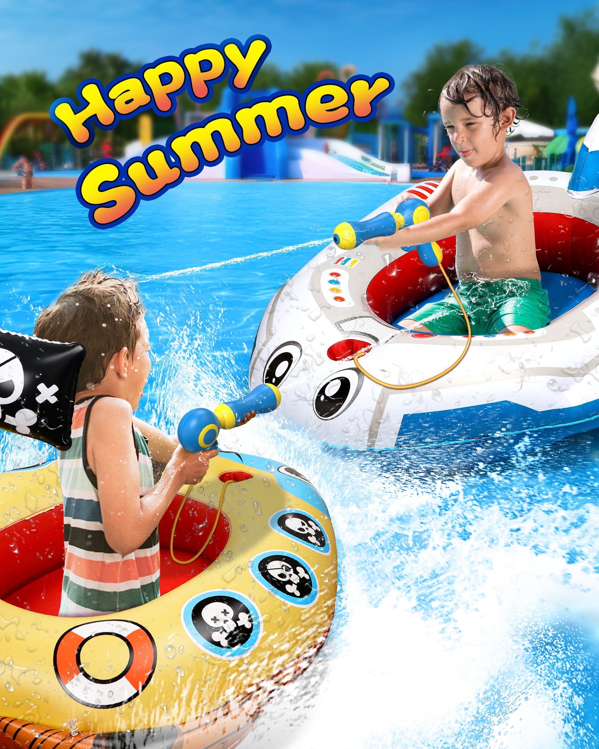 Aufitker Pool Float Kids with Water Gun, Inflatable Ride-on Airplane Pool Floats for Boys and Girls for Aged 3-12 Years