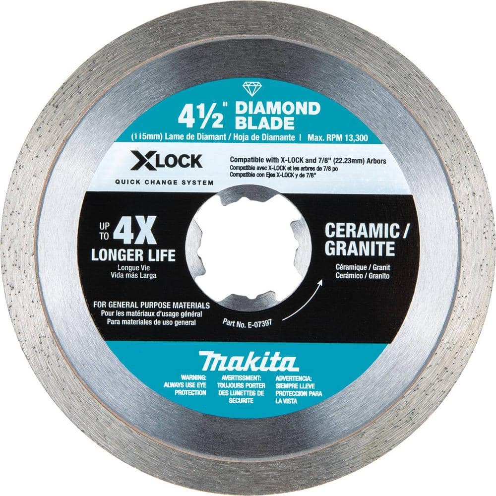 Makita X-LOCK 4-1/2 in. Continuous Rim Diamond Blade for Ceramic and Granite Cutting E-07397