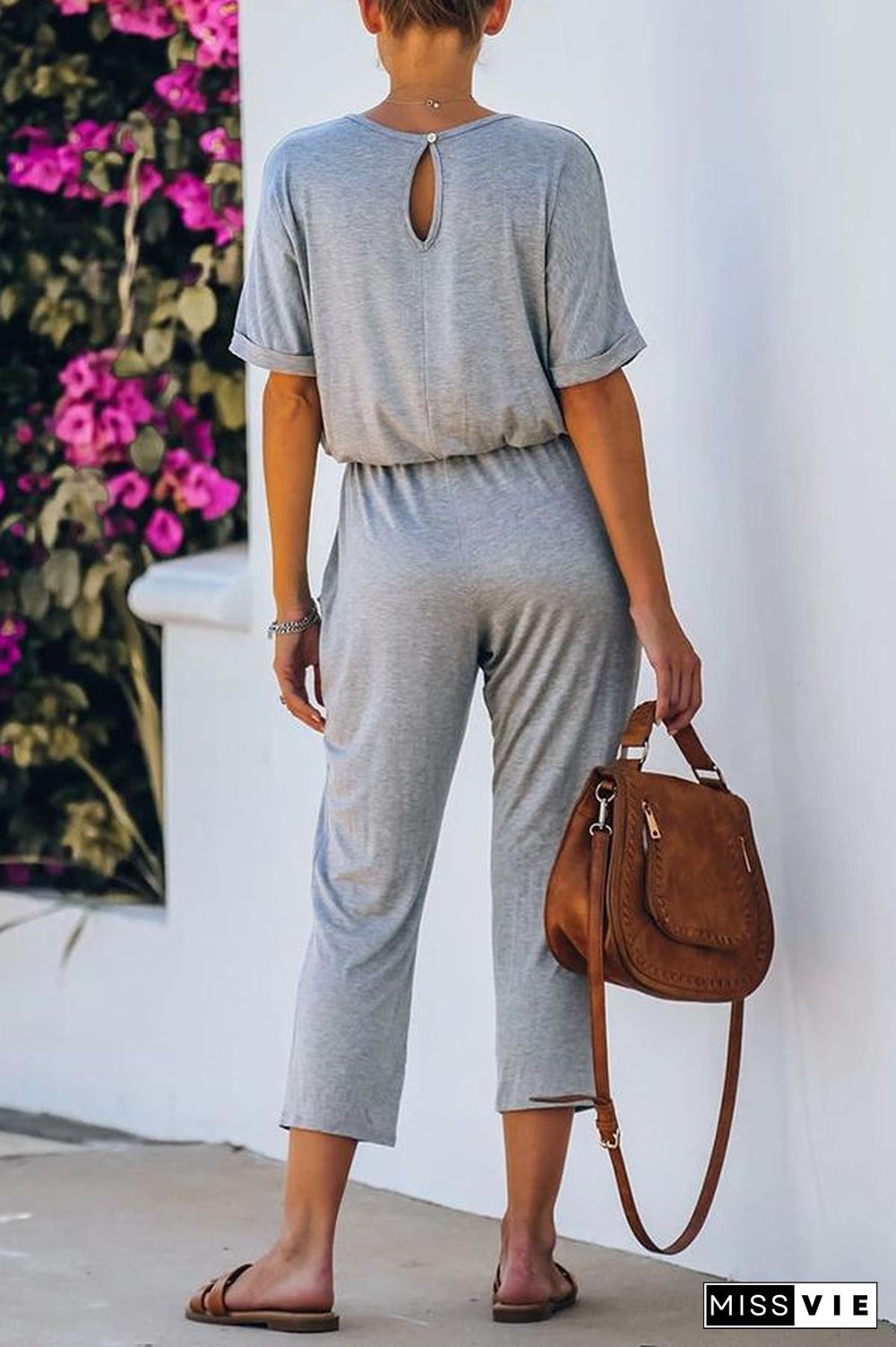 Short Sleeve Round Neck Casual Jumpsuit P14775