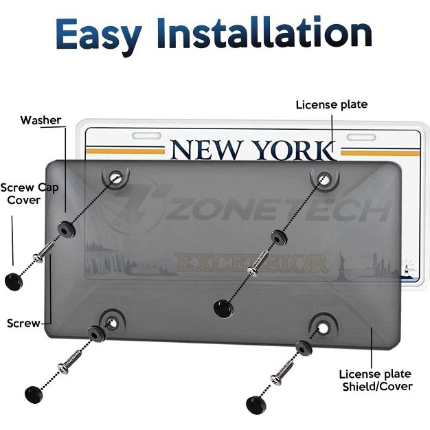 Zone Tech Clear Smoked Unbreakable License Plate Shields 2 pcs Novelty license Plate Clear Smoked Unbreakable Bubble Shields For All Vehicles