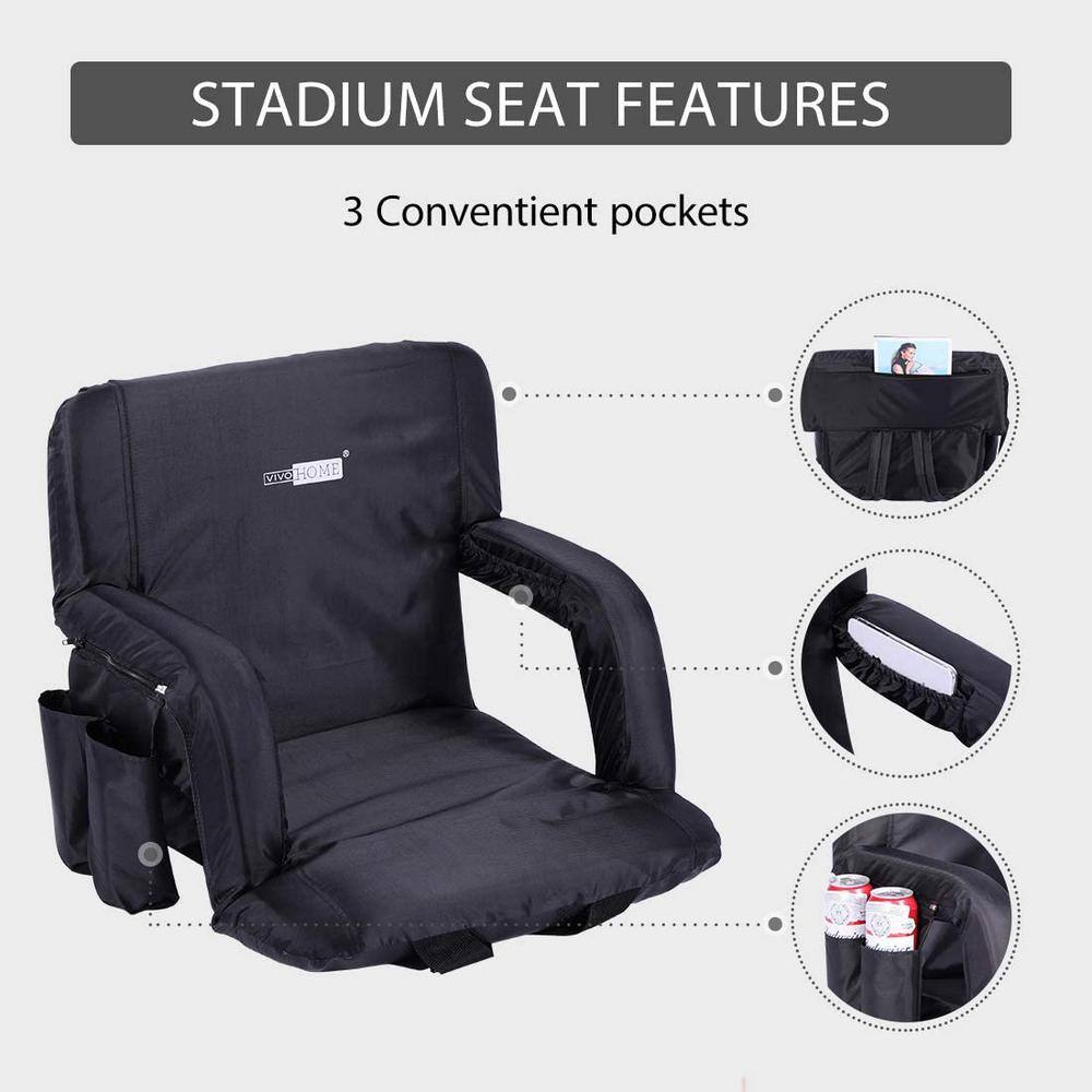 VIVOHOME Black Reclining Stadium Seat Chair for Bleachers with Padded Backrest Armrests and 2-Pockets (2-Pack) X0020F9B9P