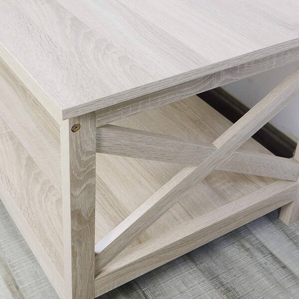 Contemporary Farmhouse Coffee Table in Rustic White Oak Wood Finish - 22