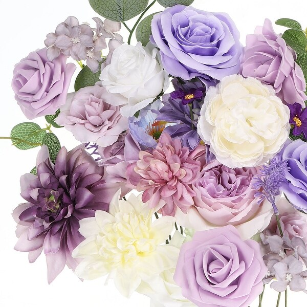 Artificial Flowers Combo Silk Mix Fake Flowers with Stems Faux Flower Set Purple